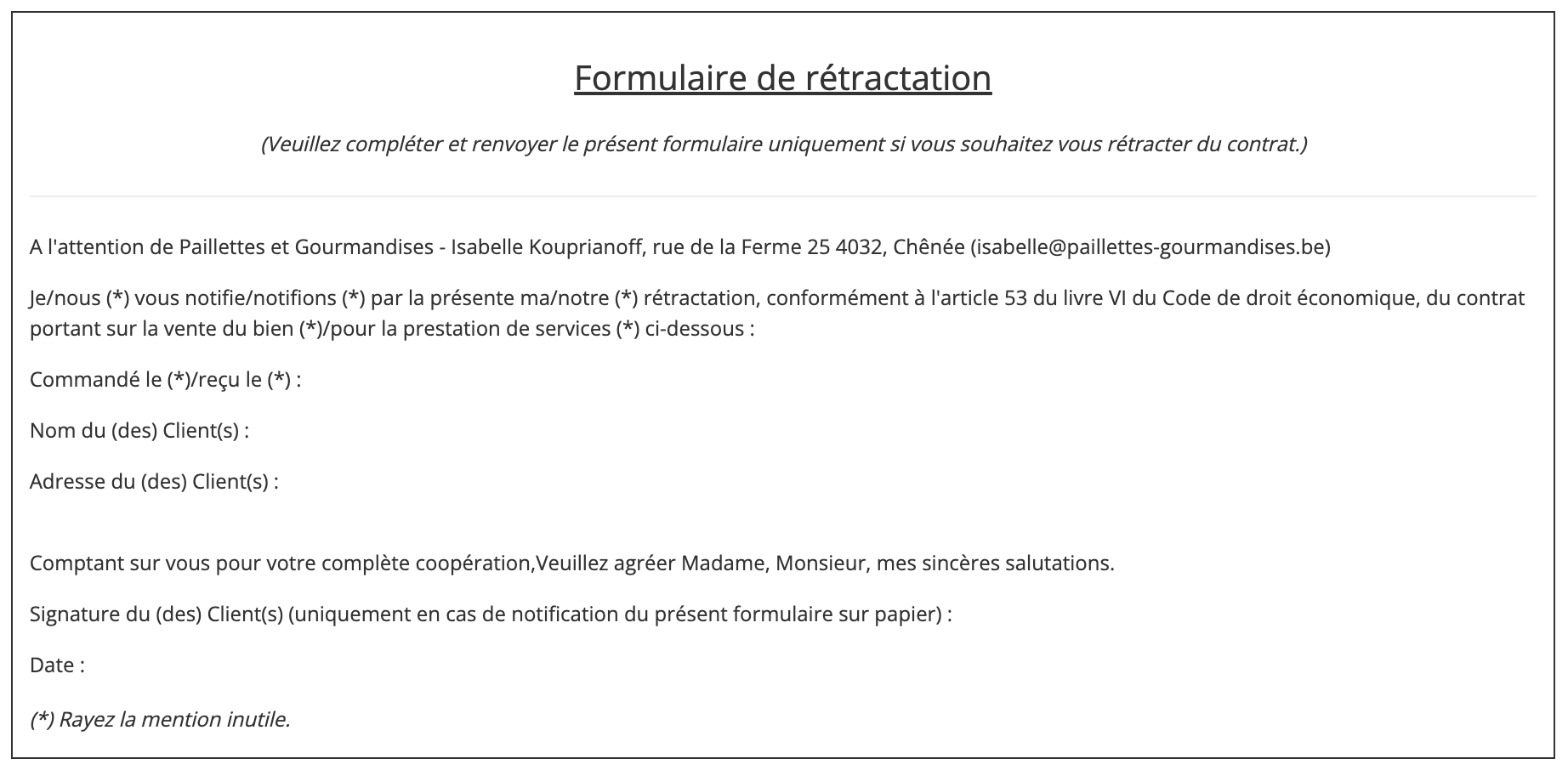 formulaire retractation